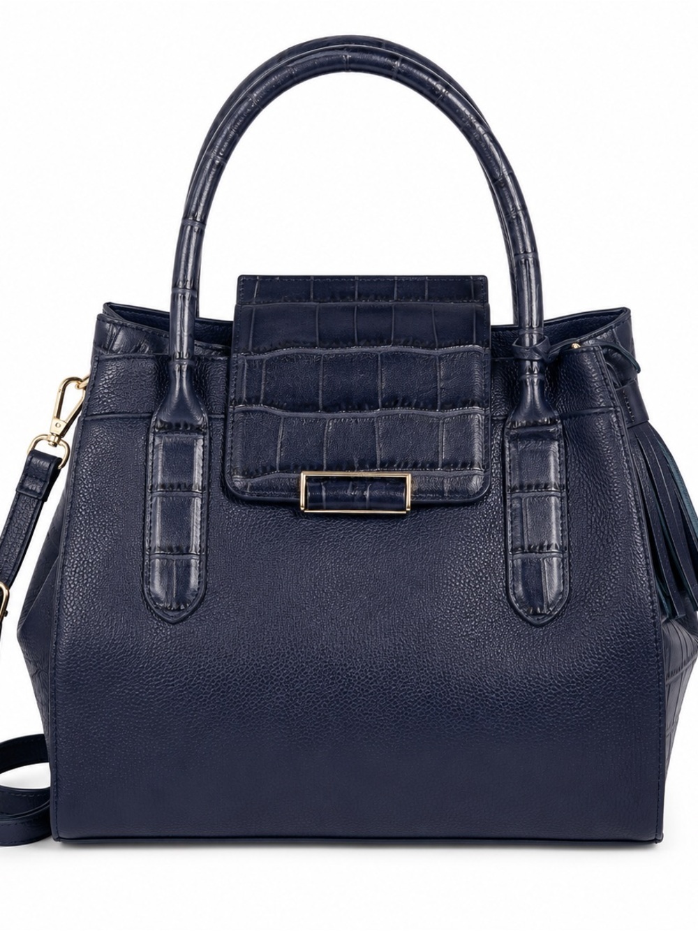 NWOT G.I.L.I. Navy Leather Croc Embossed Satchel Crossbody Bag